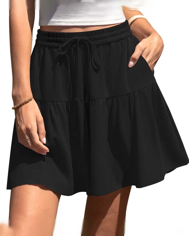 Ruffle Patchwork Tie Shorts