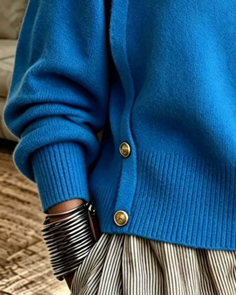 Diagonal Metal Button Turtleneck Pullover