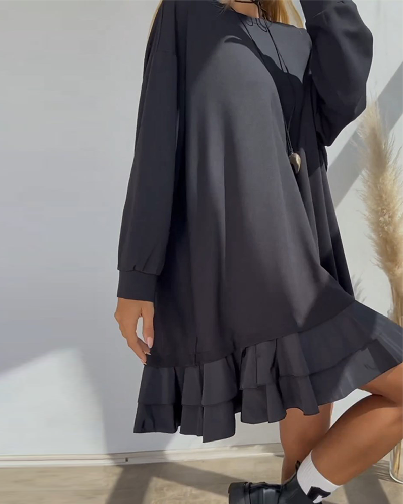 Casual Loose Solid Color Patchwork Dress