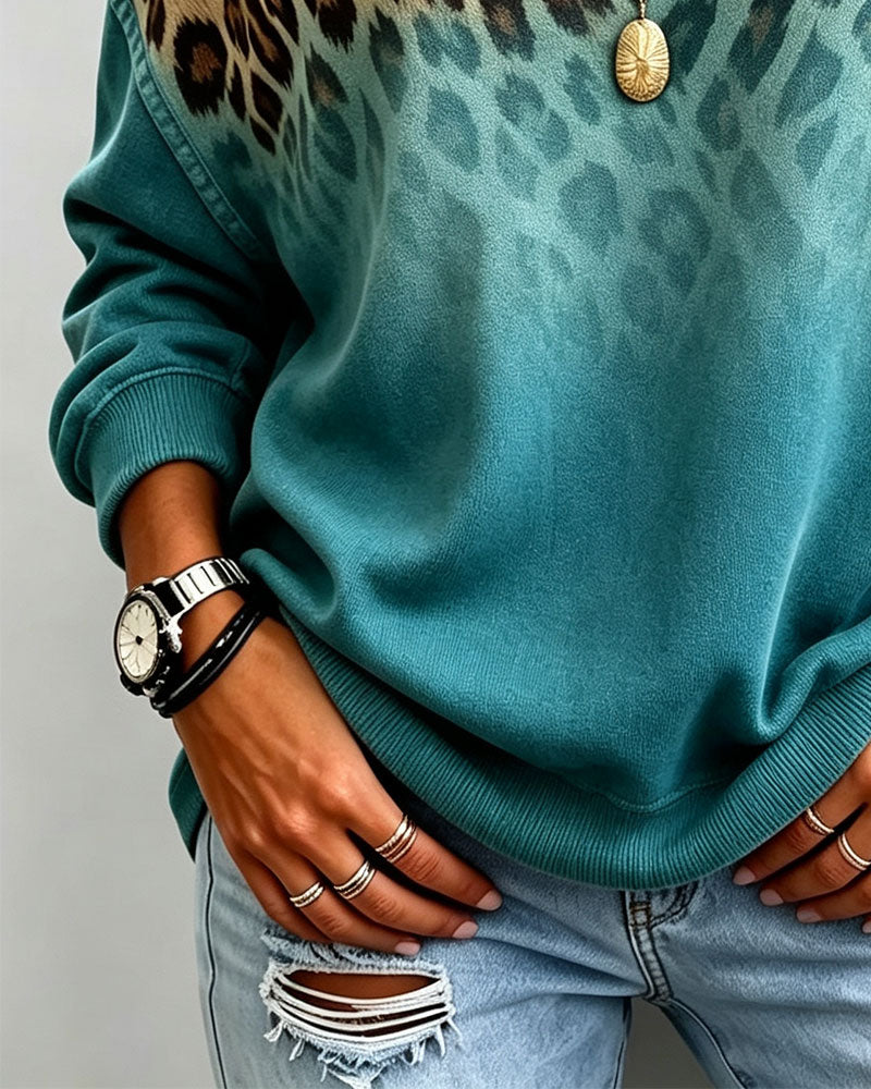Gradient Off-Shoulder Leopard Print Top