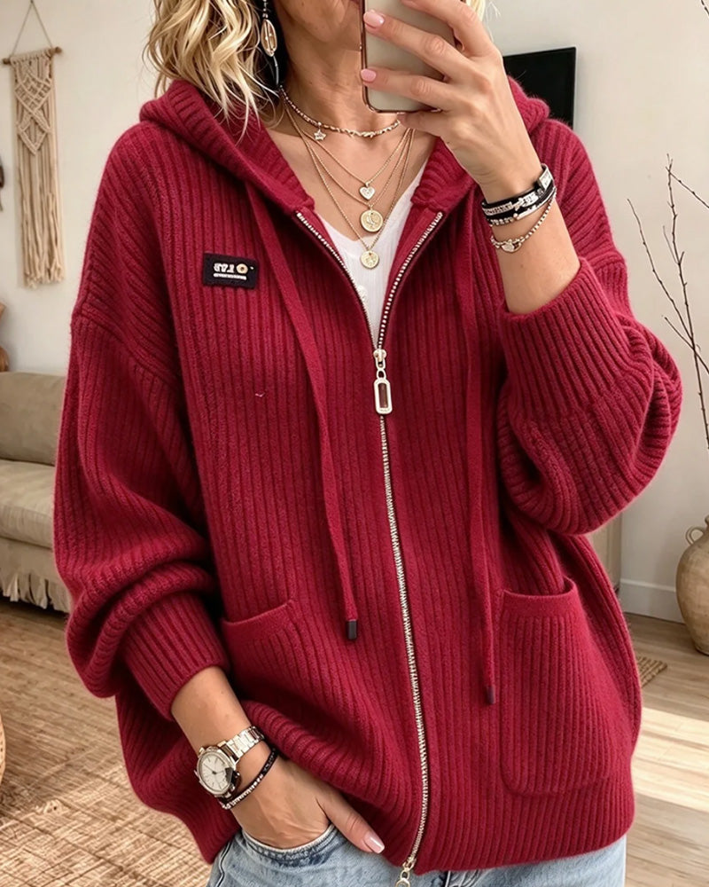 Drawstring Zip Pocket Sweater Cardigan