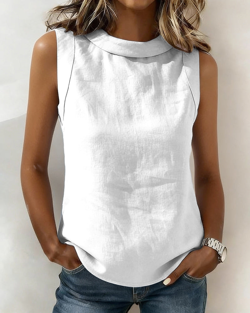 Collarless Sleeveless Elegant Blouse