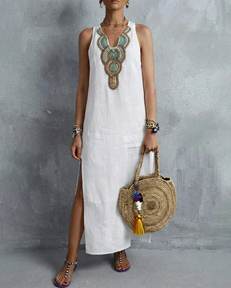Sleeveless V-Neck Bohemian Long Dress