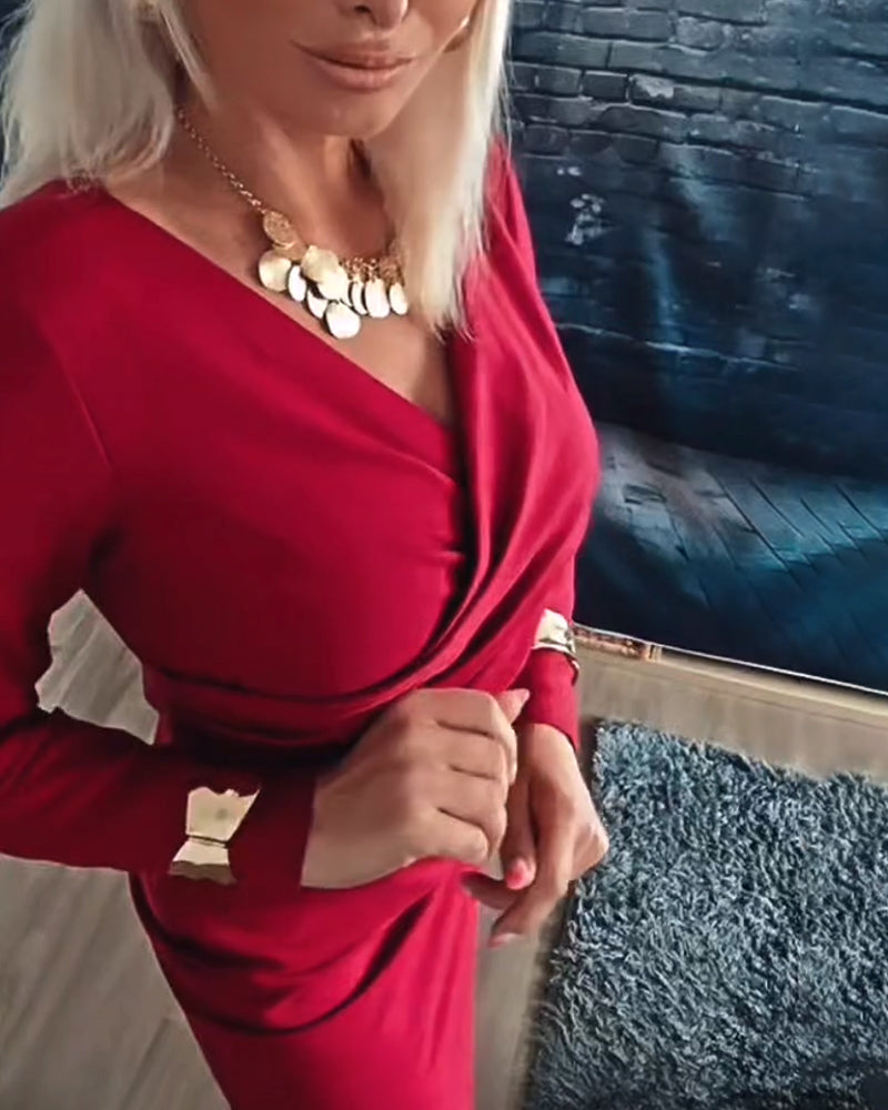 V-Neck Long-Sleeved Fashion Dress