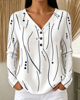 V-Neck Button Long Sleeve Top