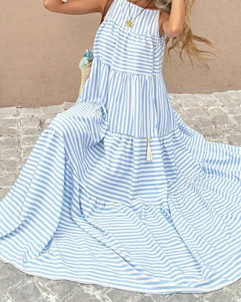 Striped Halter Tiered Dress