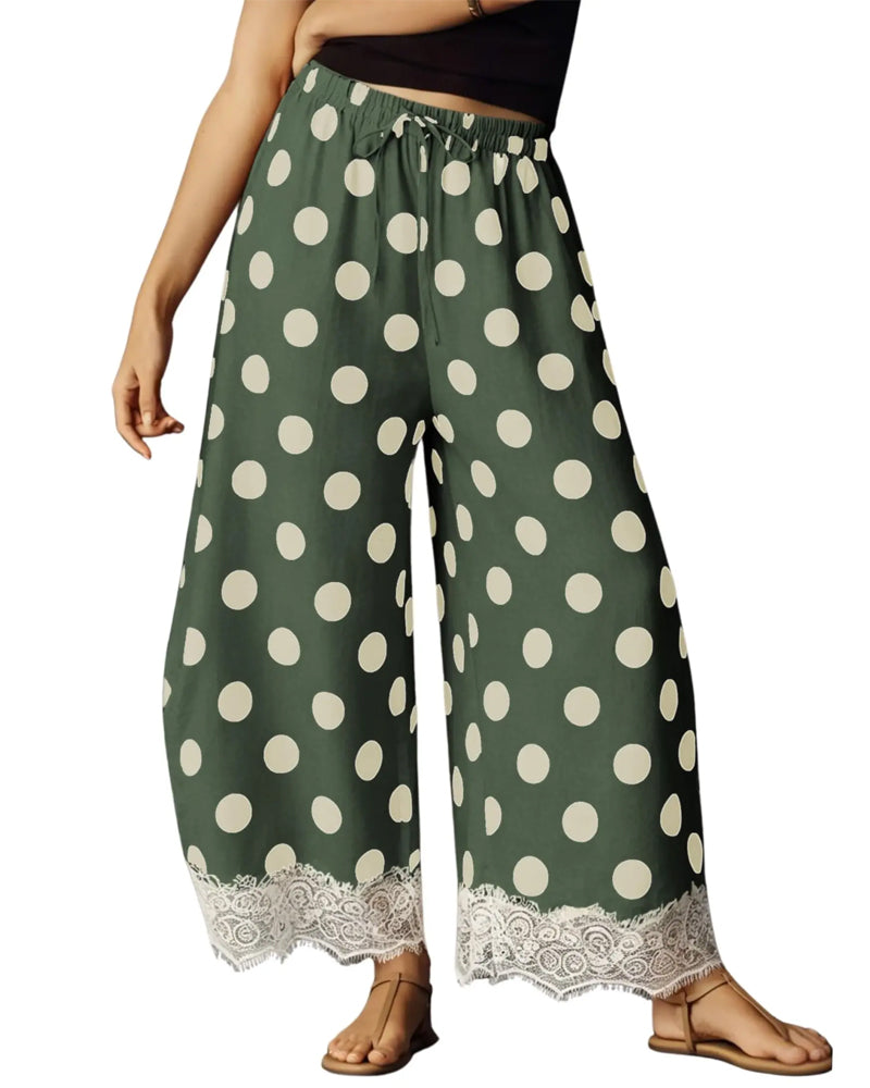 Large Polka Dot Lace Capri Pants