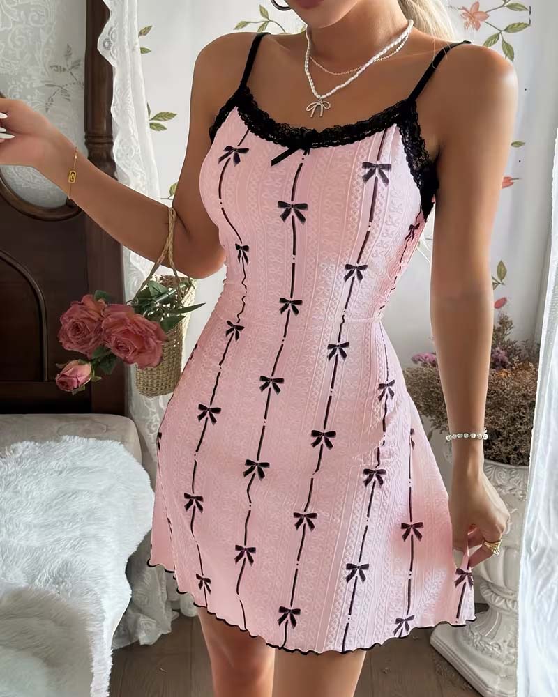Lace Bow Print Sleep Dress