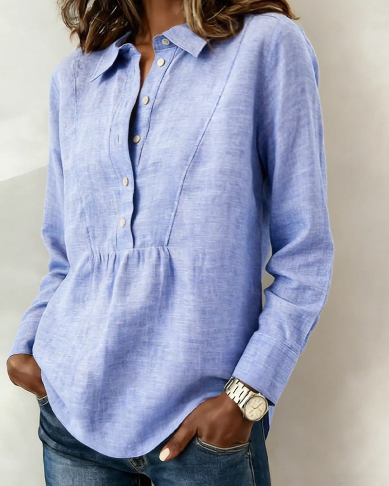 Button-Down Lapel Cotton Linen Blouse
