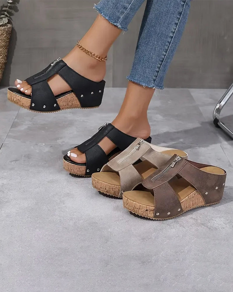 Zipper Wedge Casual Sandals