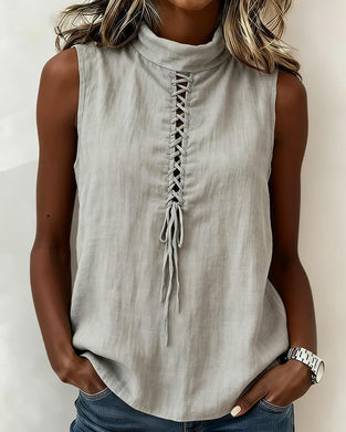 Mock Neck Tie Sleeveless Tank Top