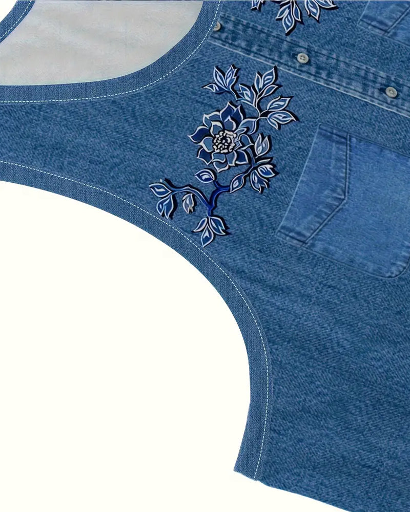 Sleeveless Imitation Denim Dress