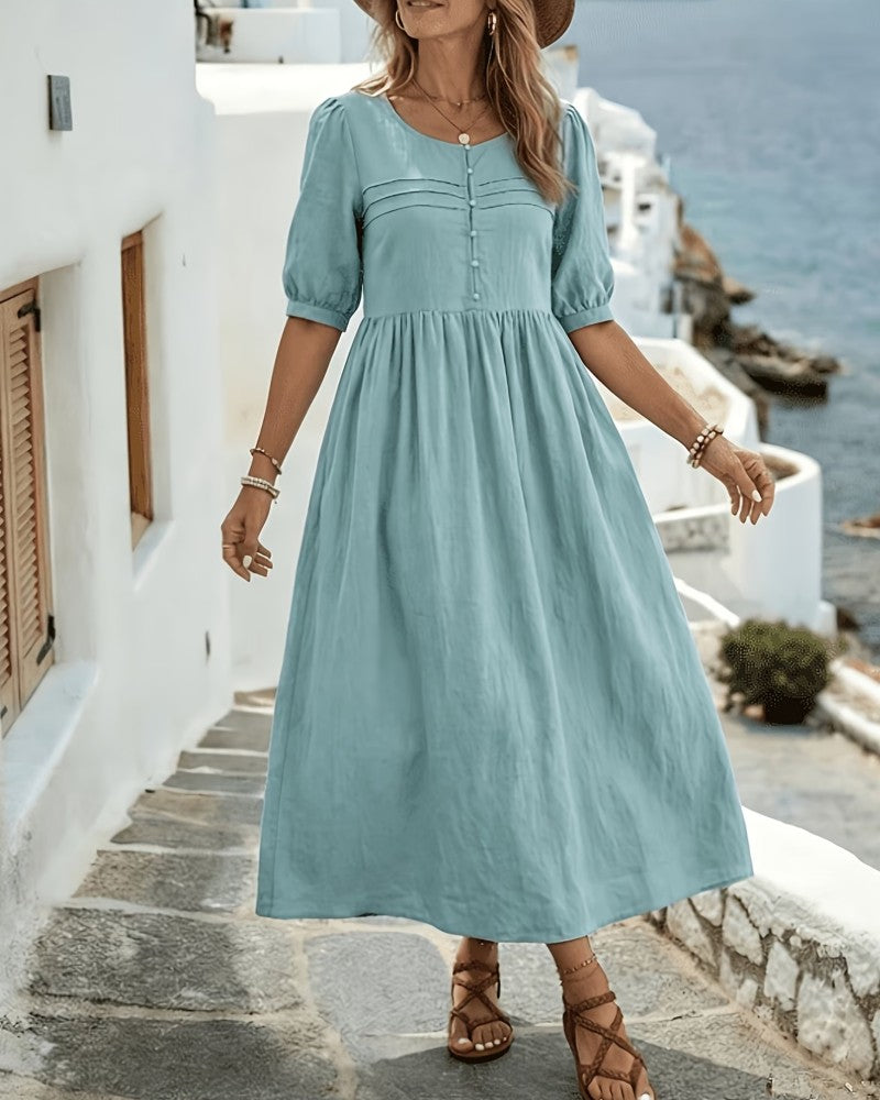 Button Front Pleated Dress