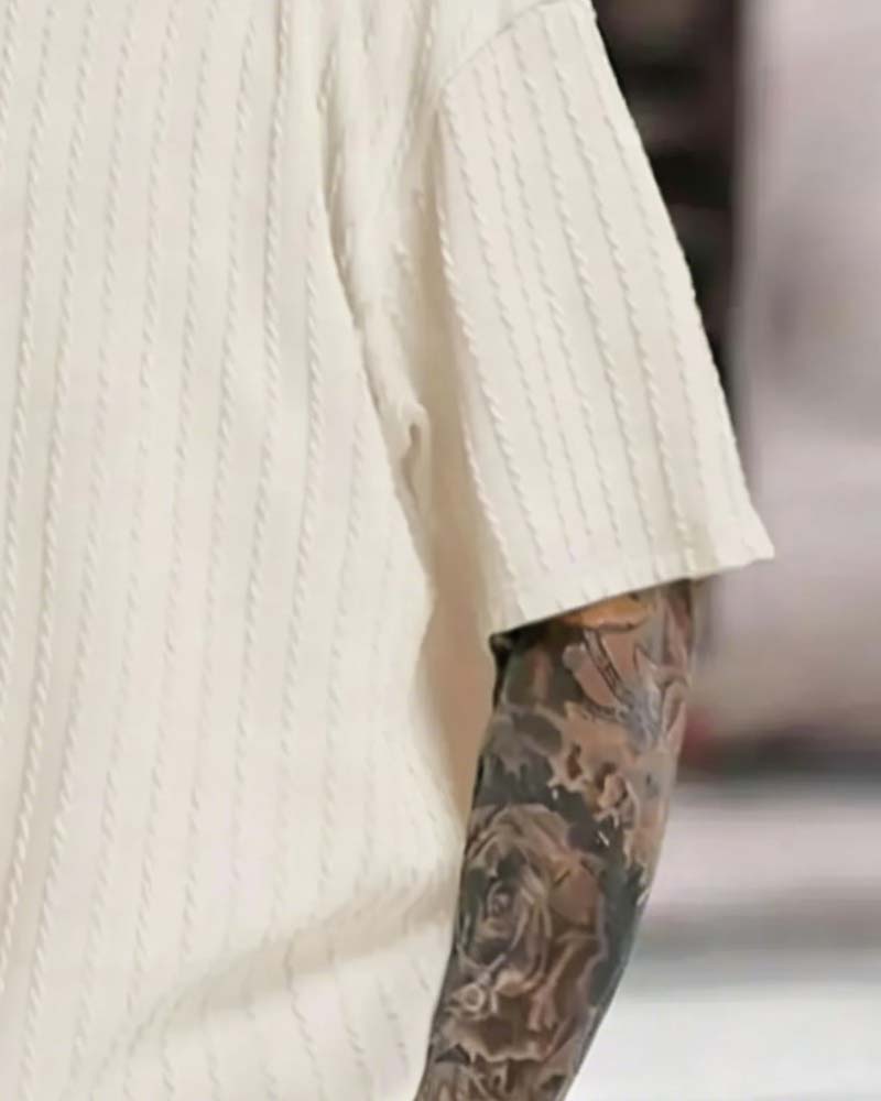 Men's Crew Neck Striped T-Shirt and Shorts Two-Piece Set