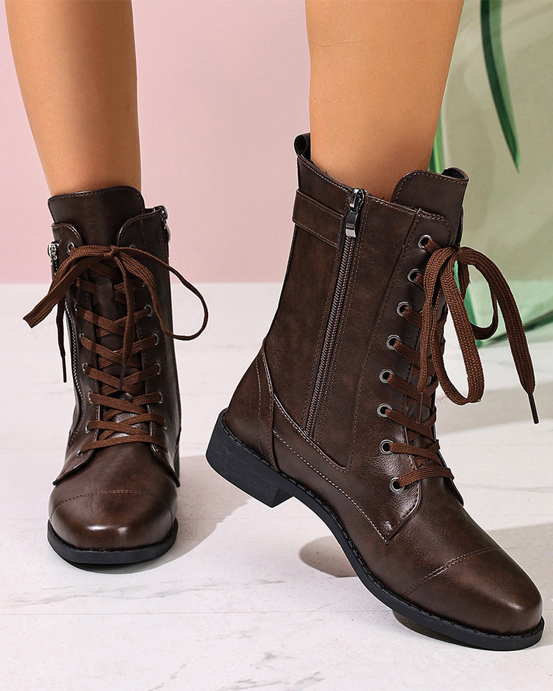 Women's Round Toe Side Zipper Leather Orthopedic Boots