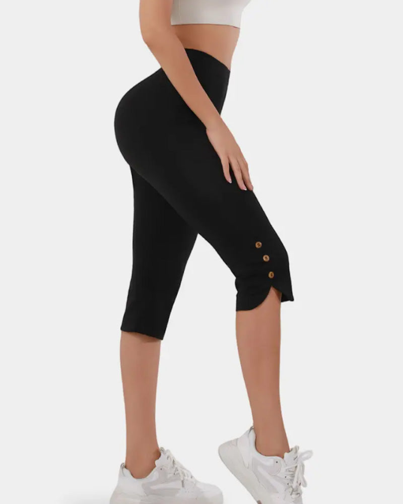 Solid Color Slim-Fit Cropped Leggings