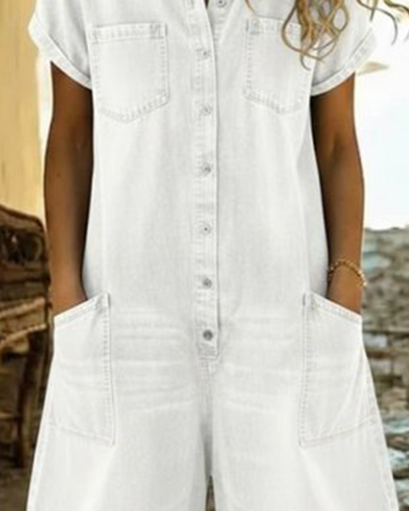Short Sleeve Denim Jumpsuits