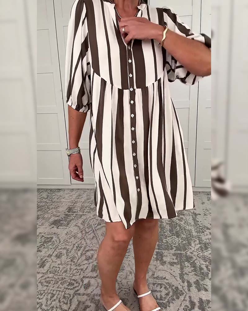 Half Sleeve Striped Casual Dress