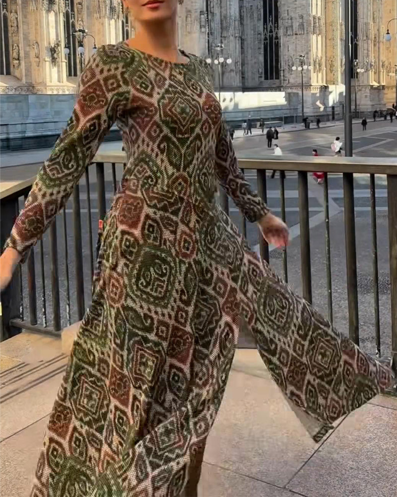 Fashionable Retro Printed Slit Dress