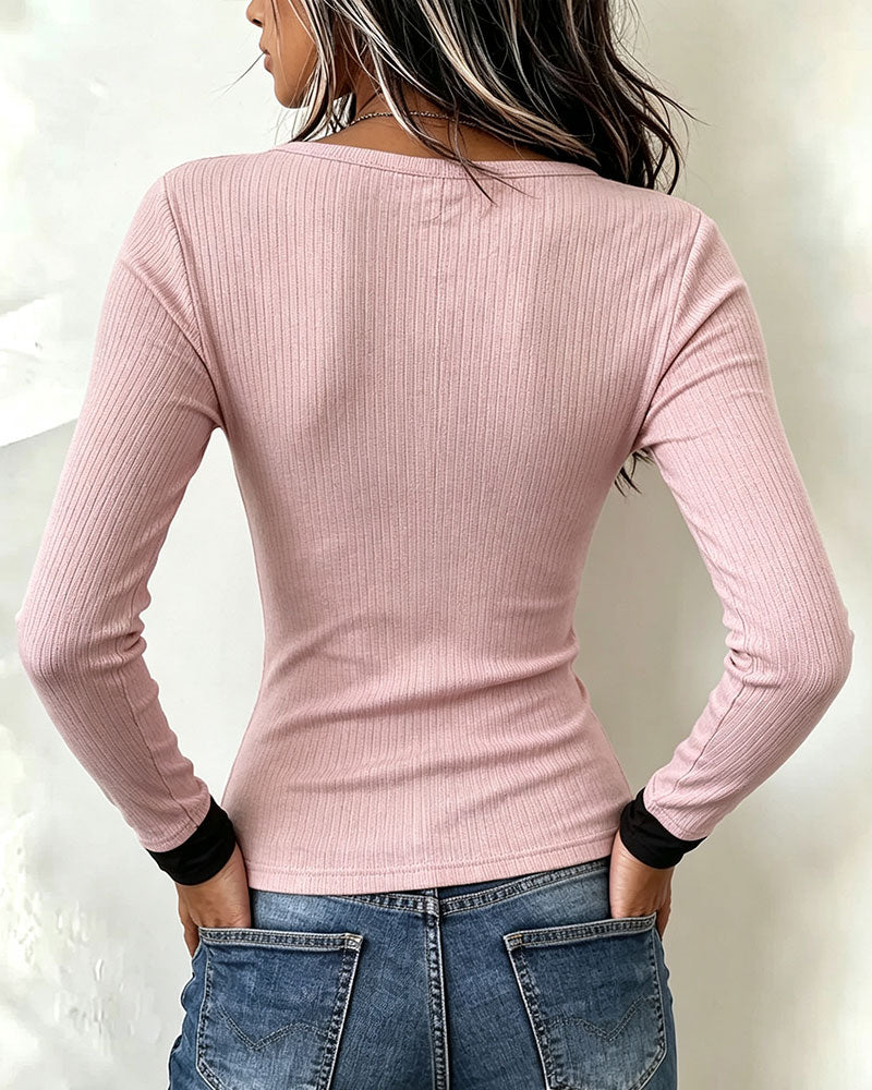 Contrast Color Fake Two-Piece Top