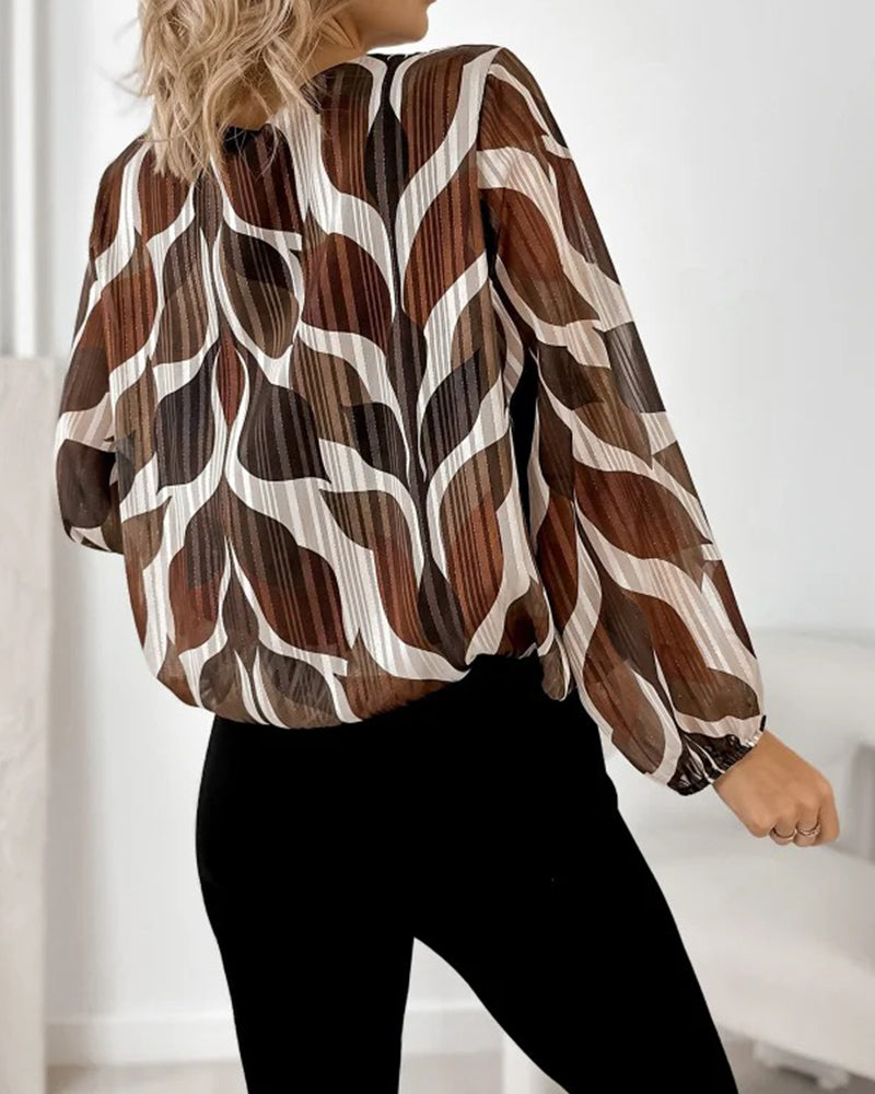Lantern Sleeve Round Neck Blouse