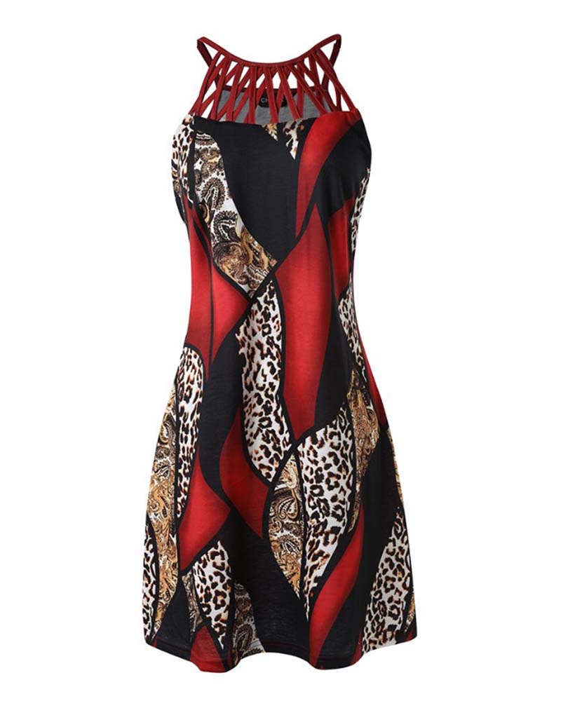 Hollow sleeveless contrast color dress