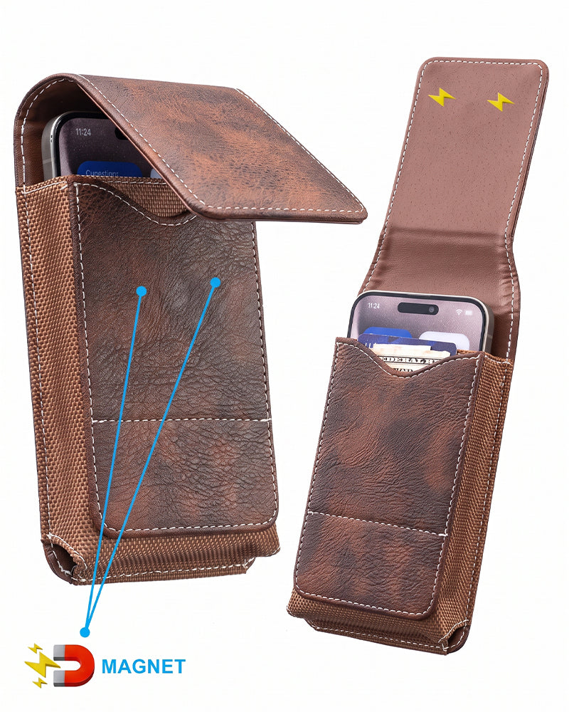🔥Waist Belt Cell Phone Pouch 📱 Multi-Pocket Leather Holster with Card Holder