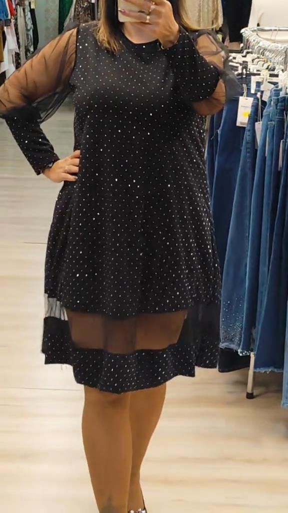 Solid Color Long-Sleeved Shimmering Dress