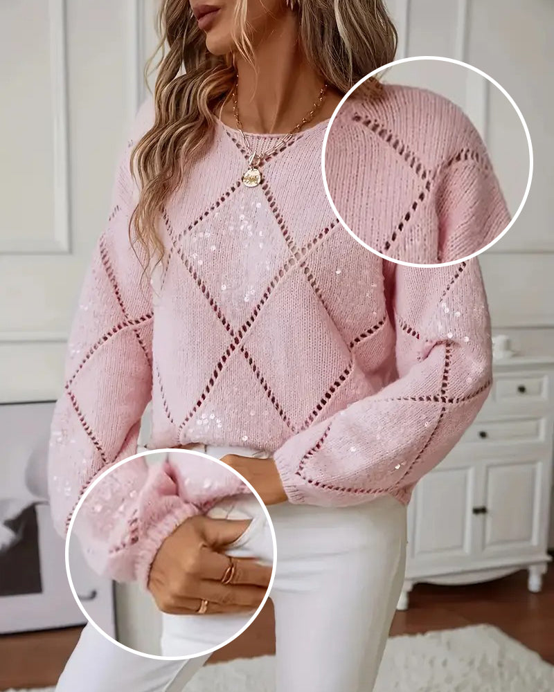 Elegant Hollow-Out Sequin Pullover