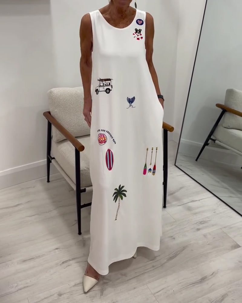 Sleeveless Novelty Print Casual Dress