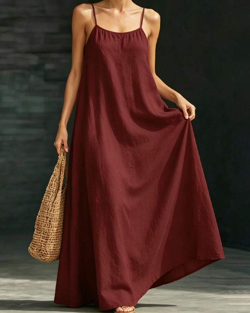 Solid Color Spaghetti Straps Pocket Long Dress
