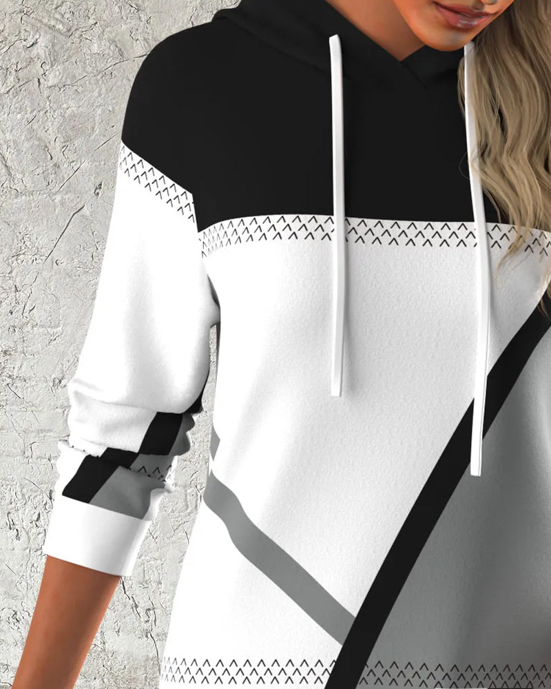 Hooded Color Block Long Sleeve Dress