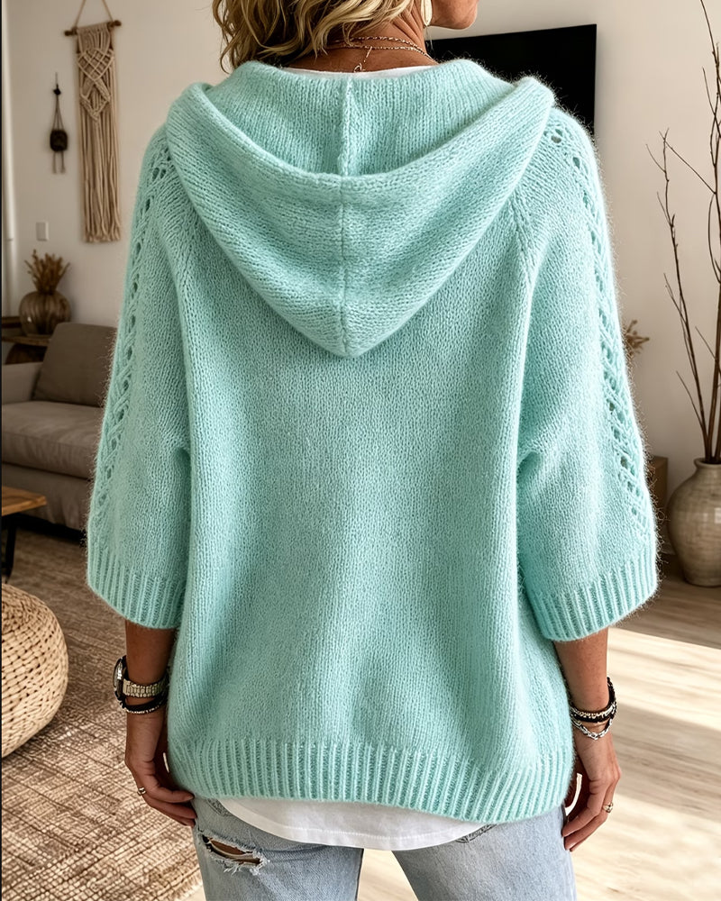 Hooded Hollow Drawstring Pocket Pullover