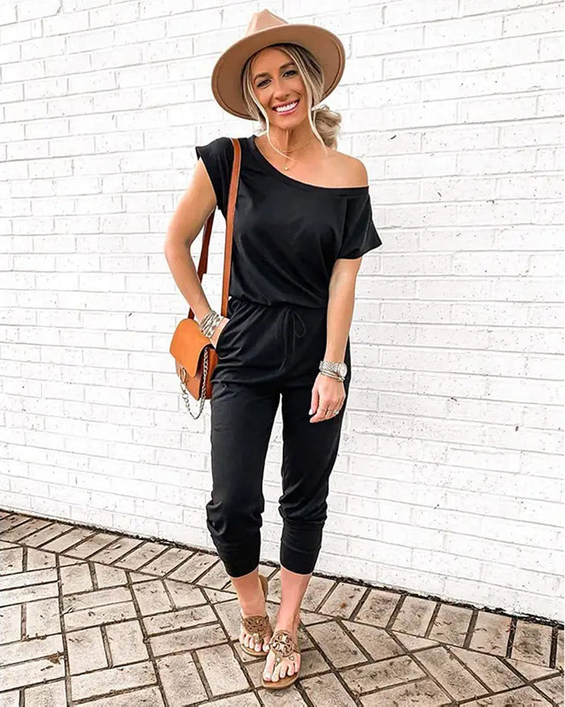 One-Shoulder Short Sleeve Jumpsuit