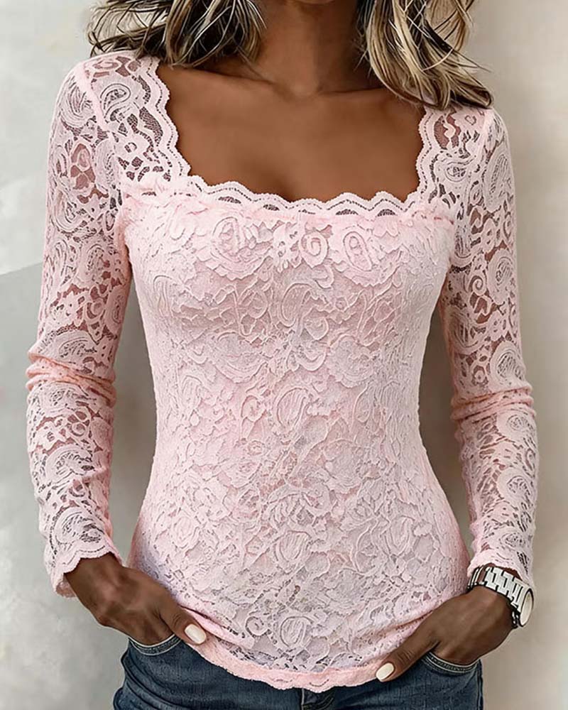 Square Neck Lace Patchwork Blouse