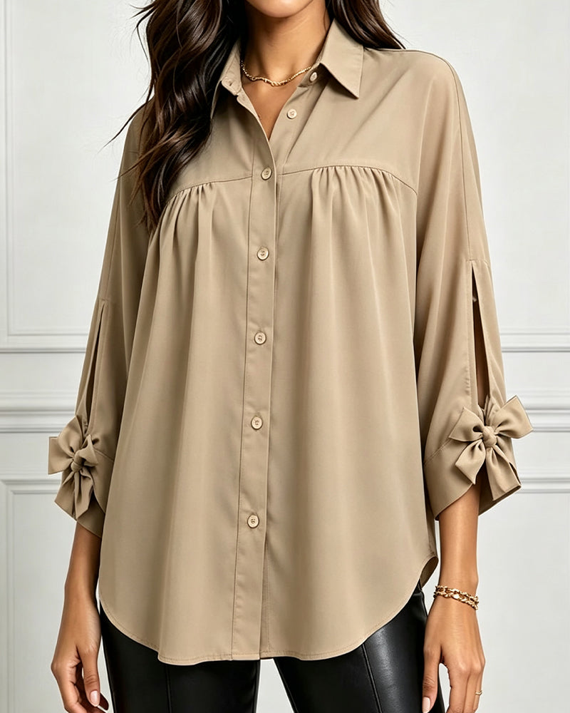 Bow Detail Casual Solid Blouse