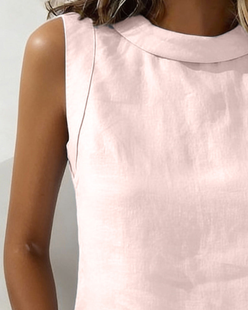 Collarless Sleeveless Elegant Blouse