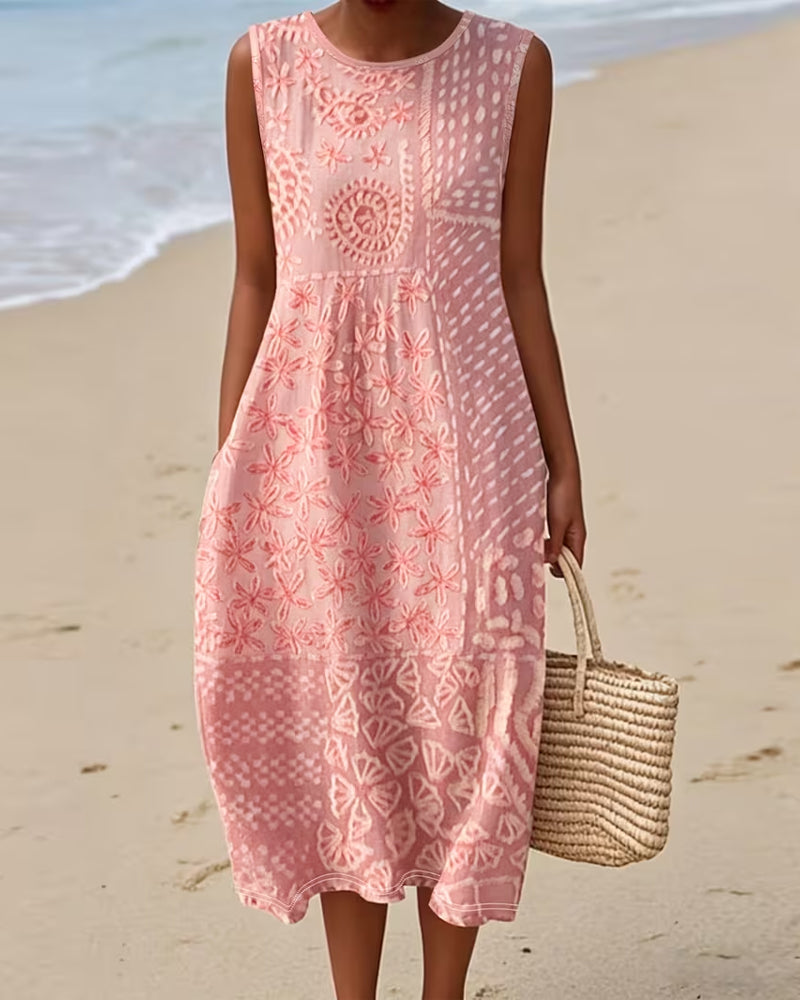 Patchwork Print Sleeveless Dress