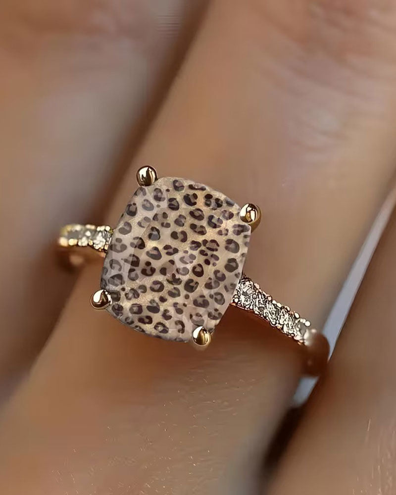 Leopard Print Square Statement Ring
