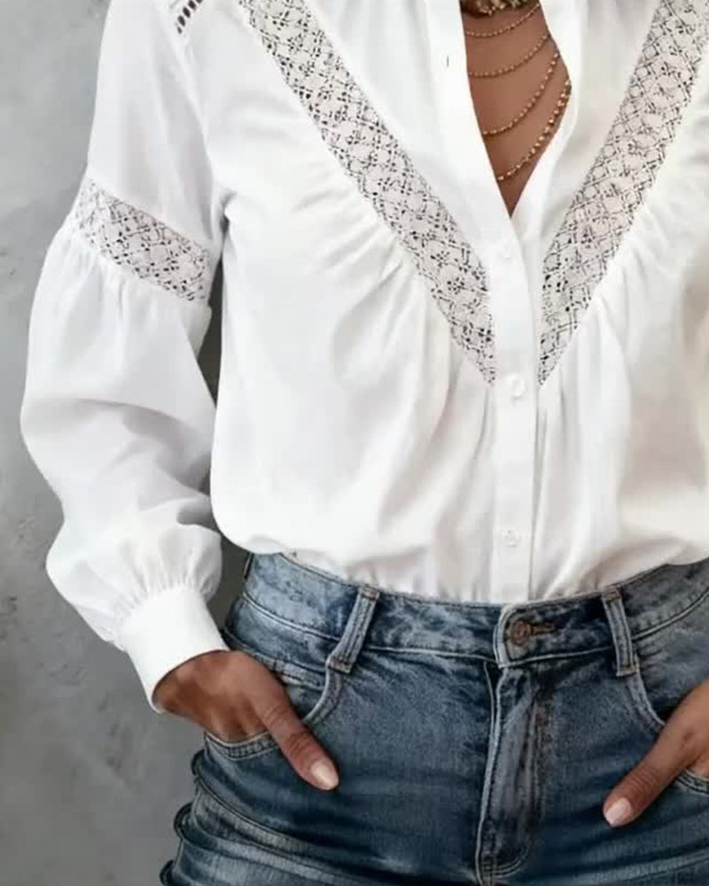 Fungus Edge Collar Lace Patchwork Shirt