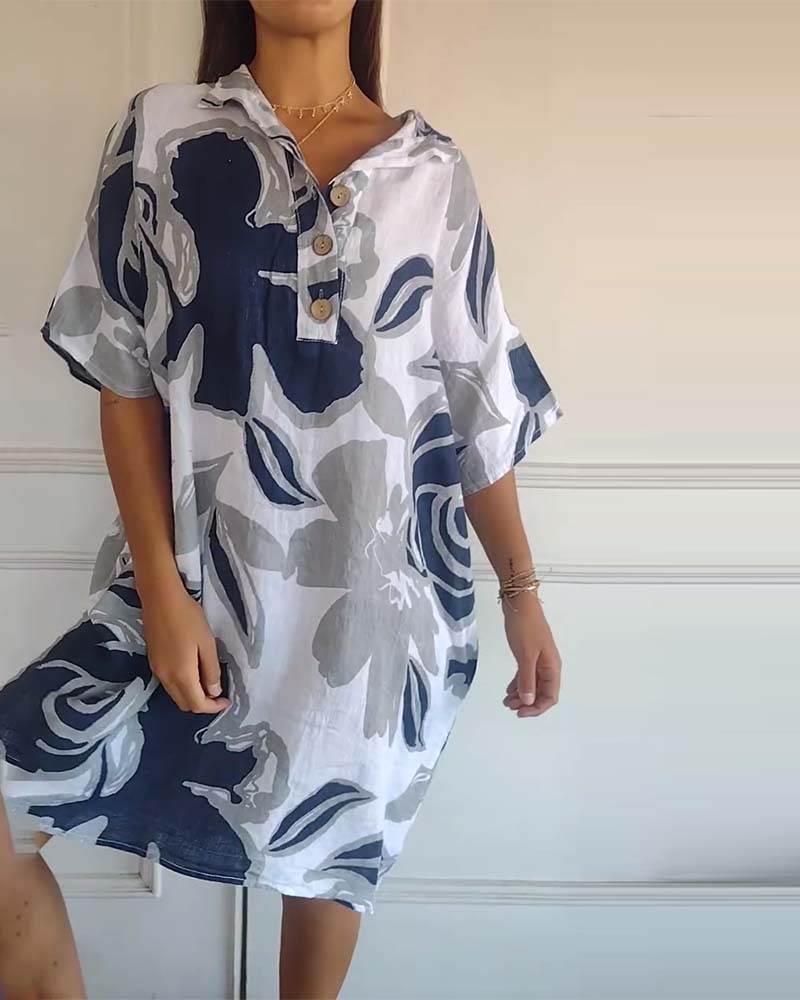 Floral print lapel pocket dress