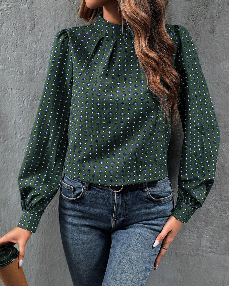 Retro printed long sleeve blouse