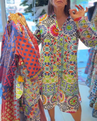 Long Sleeve Bohemian Print Dress