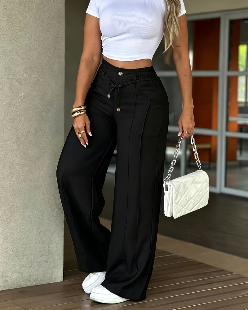 Center Crease High Waist Tie Pants