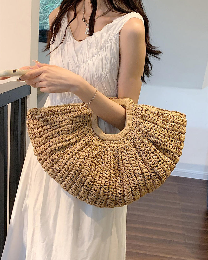 Moon-Shaped Straw Bag