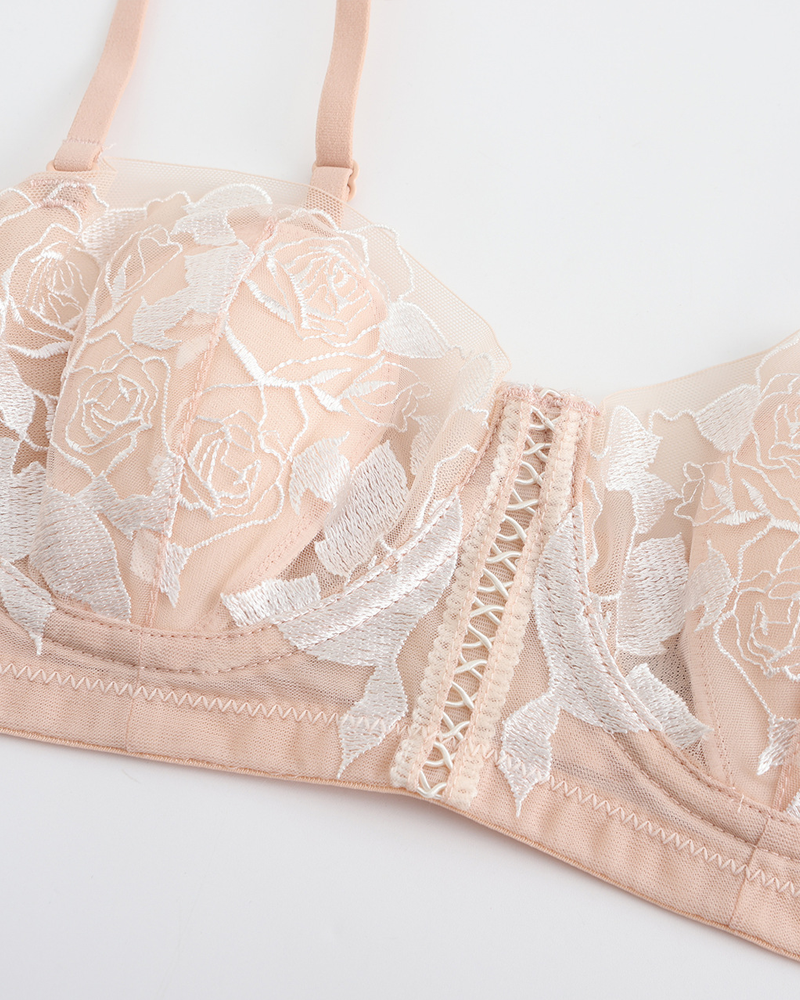 Women Ultra Thin Sexy Rose Embroidery Lace Bra
