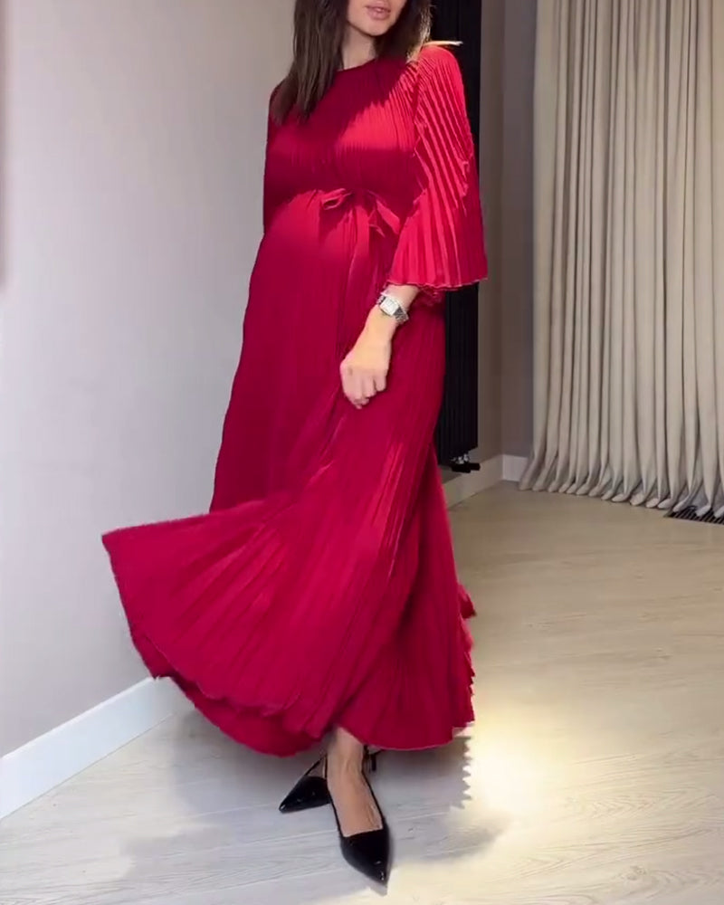 Fashionable Round Neck Pleated Dress