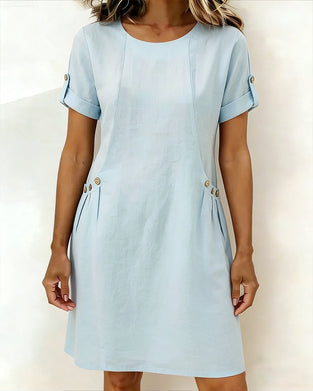 Flaxen Solid Simple Straight Dress