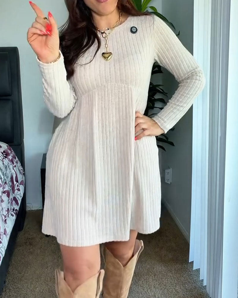 Crewneck Long-Sleeve A-Line Dress