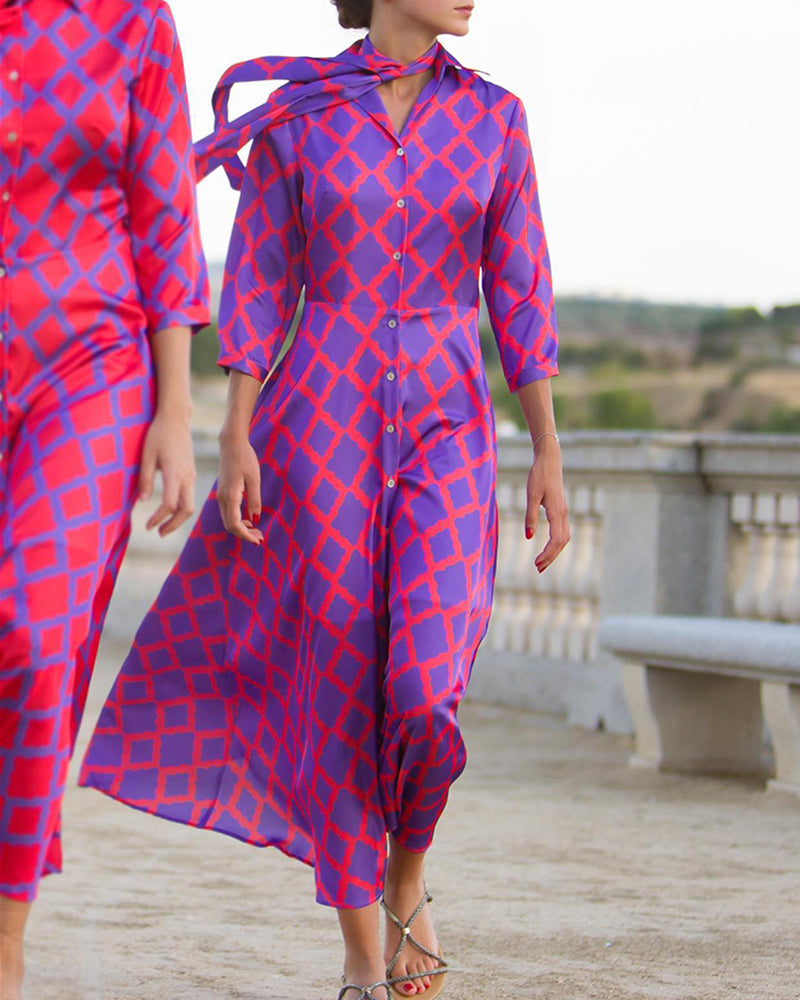 V-neck 3/4 sleeves Shirt Dress